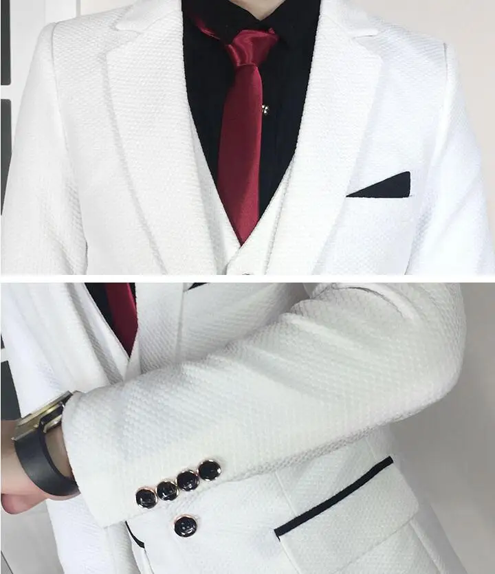 

Plus size 5xl male suit set formal dress White Groom Tuxedos Groomsmen Men's Wedding Prom Suits Custom Made (Jacket+Pants+Vest)