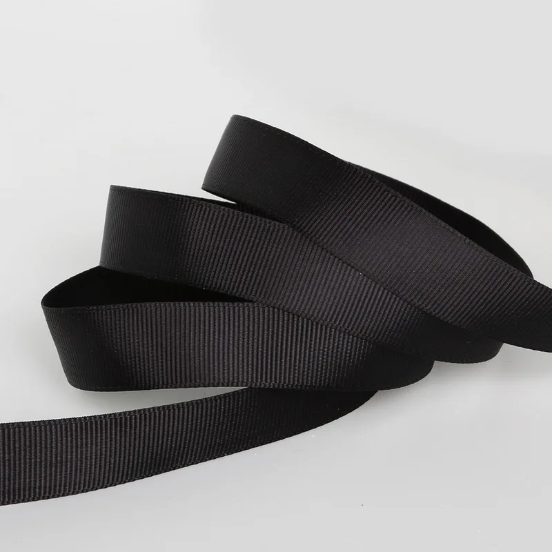 Лента Корсажная черная для упаковки подарков 5 ярдов 7/10/15/20/25/38 мм|grosgrain ribbon|black
