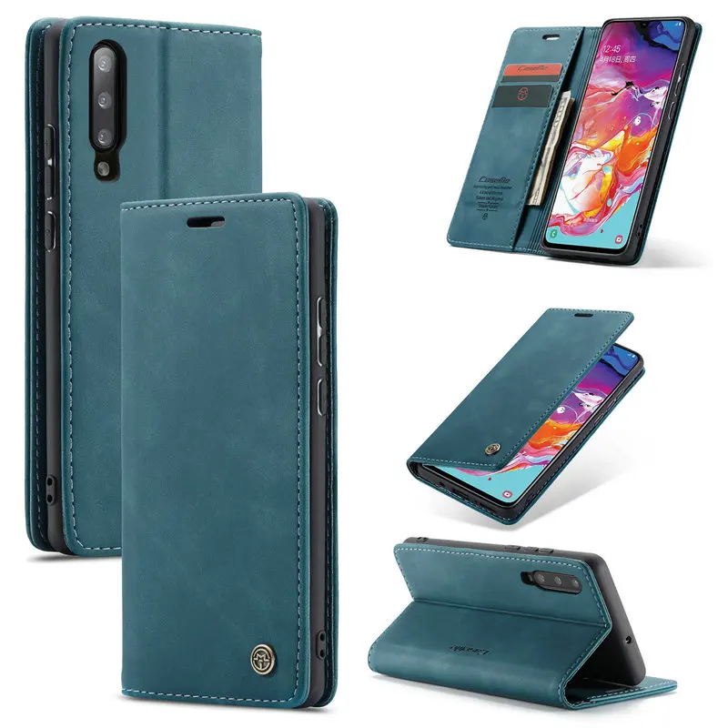 Магнитный чехол CaseMe для телефона Samsung Galaxy A70 Ретро Кожаный книжка с кошельком