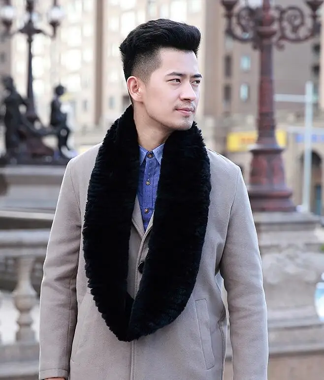 black YCFUR, мужские шарфы, зимние, супер эластичные, мягкие, теплые, с круглым вырезом, шарфы для мужчин, мех кролика Рекс, шейный шарф, мужской шарф папы - Цвет: black