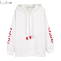 lychee japanese women hooded sweatshirt letter print heart belt long sleeve fleeces hoodies tracksuit with pockets