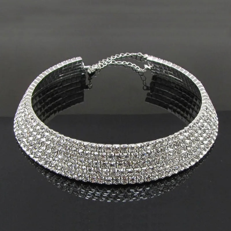 Женское Ожерелье чокер модное 5 рядное с кристаллами|chokers necklaces for women|rhinestone choker
