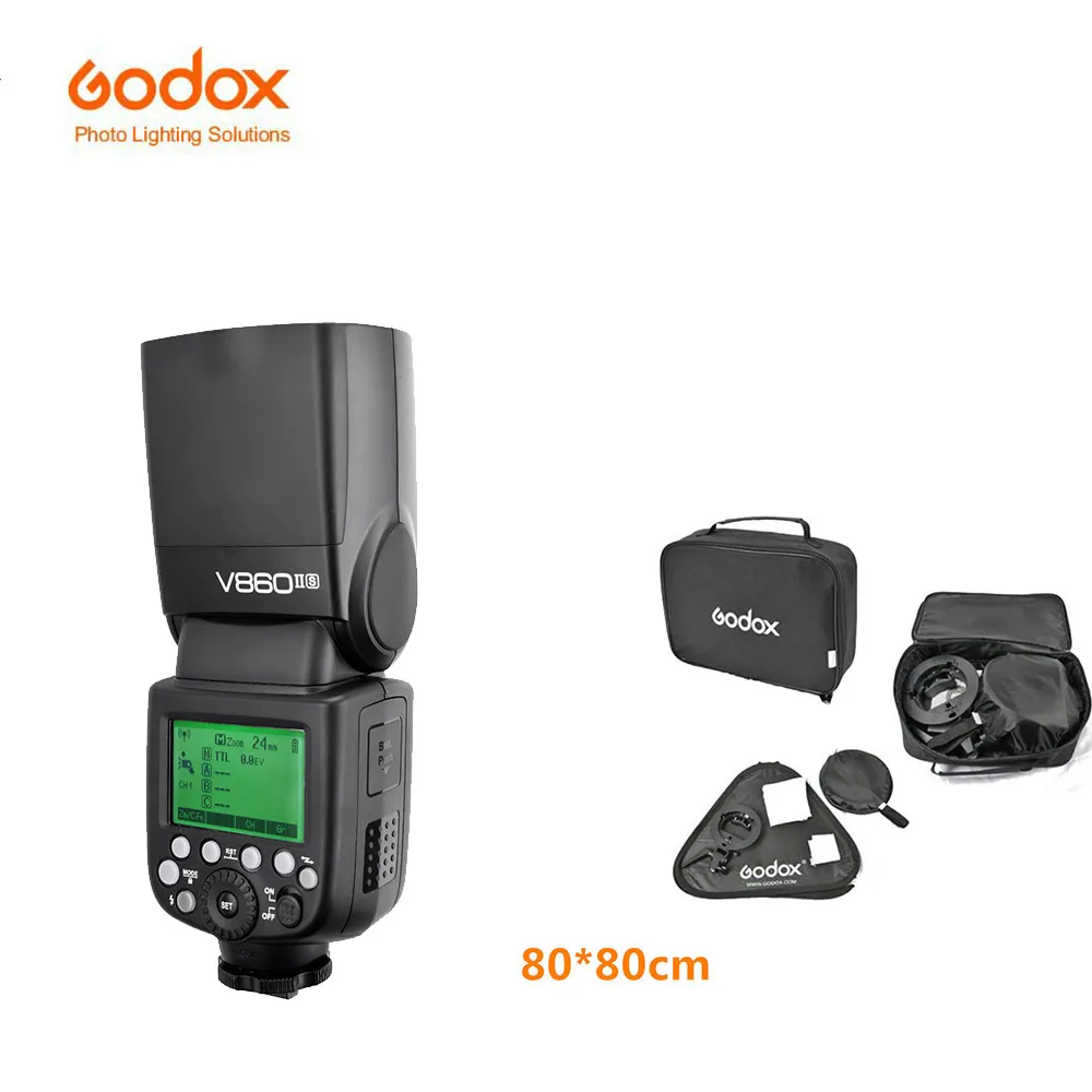 Godox V860ii фотовспышка Камеры Вспышка + s-тип кронштейн Bowen держатель с 80x80 см