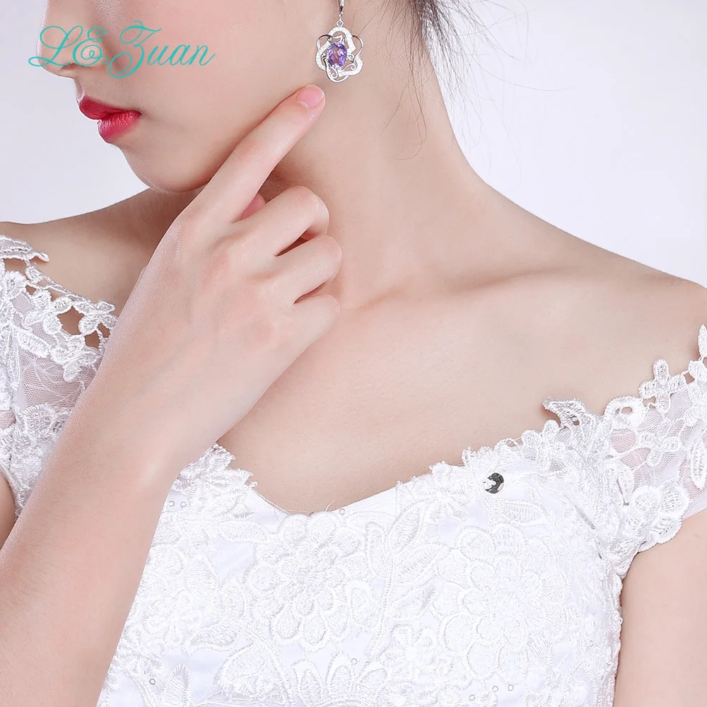 L & zuan 925 пробы Серебряный Натуральный 5ct Аметист Фиолетовый кварц круглая капля