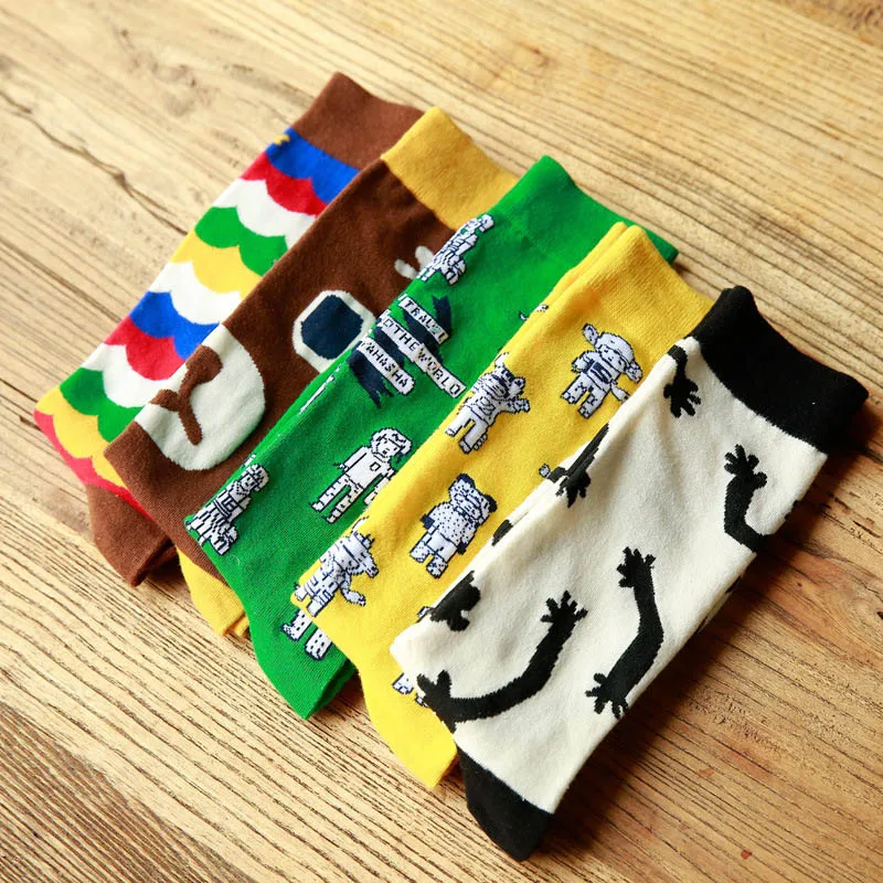 

5 Pairs Women Funny Robot Short Socks Anti-friction Calcetine Sock Cotton Socks Kawaii Novelty Personality Crew Sock Meias