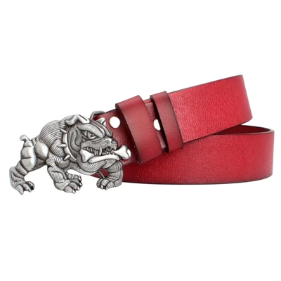 Red belt Мужской подарочный ремень, модный крутой мужской ремень, американский бульдог, хулиган, Питбуль, металлическая пряжка, Воловья кожа, ремень с рисунком собаки - Цвет: Red belt