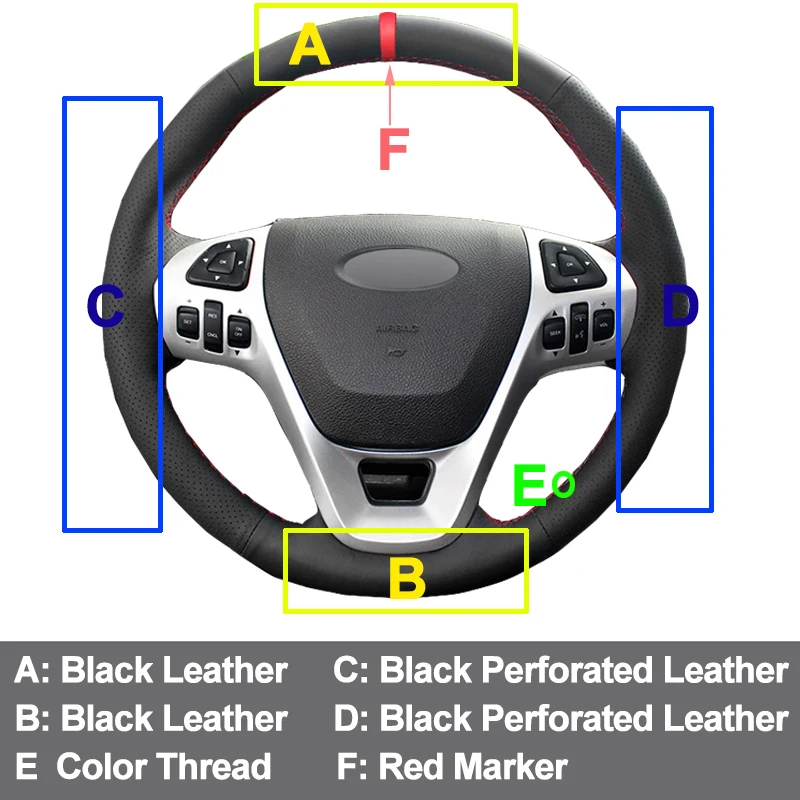 Ручной швейный чехол рулевого колеса автомобиля Volant Funda Volante для Ford Explorer 2011 2019 aurus