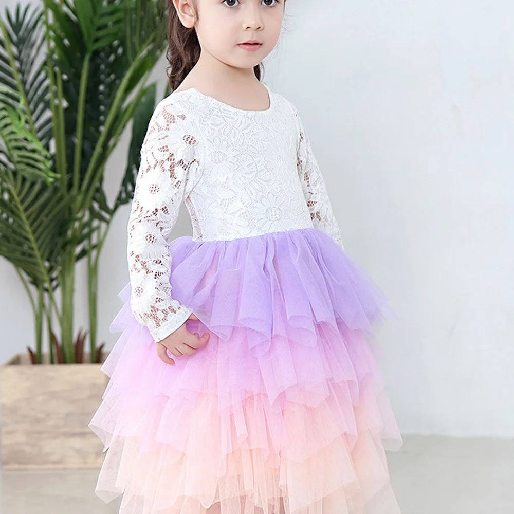 Spring Autumn Girls Princess Dress Baby Girl Clothes Kids Lace Backless Tutu Party Long Sleeve Dresses Children Vestidos S9149 | Детская