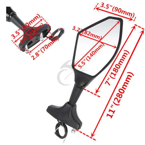 Мотоциклетные черные универсальные боковые зеркала заднего вида светодиодная