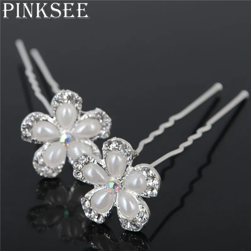 20 шт. жемчужины кристалл свадебные шпильки для волос заколки с пятью лепестками