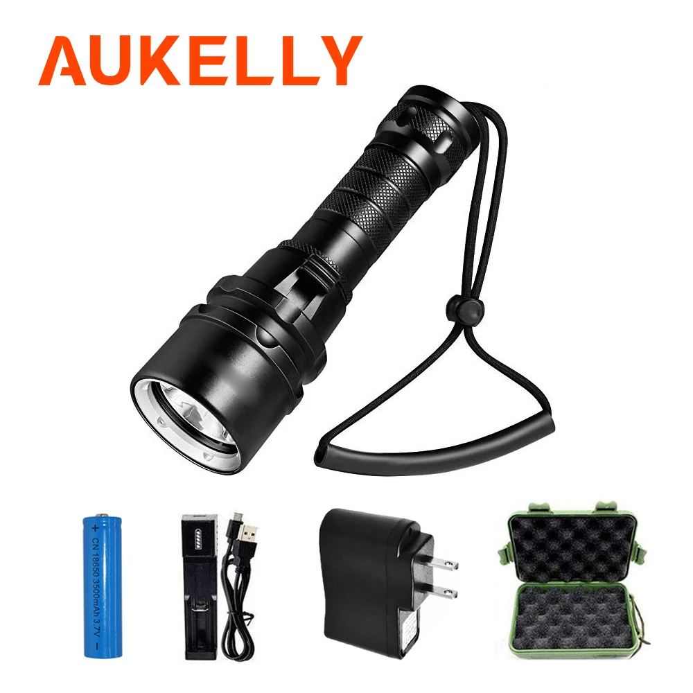 

Aukelly Diving Flashlight Submarine Underwater 100M torch LED L2 Waterproof Stepless Adjust Scuba Diver Rechargeable Lanterna
