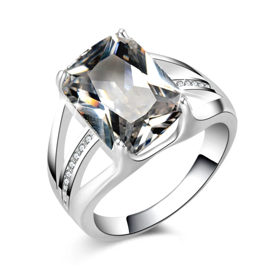 Polysutt Роскошные 1 ct CZ белый квадрат кольцо Мода и синий серебро ювелирные изделия