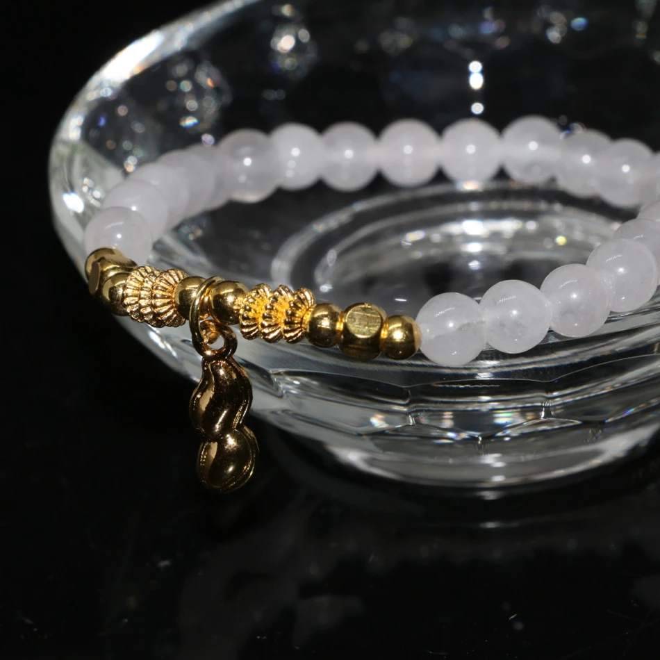 Браслет женский из натурального белого камня бусины нефрита халцедона круглые 6