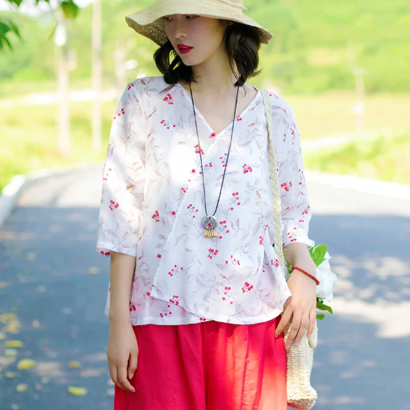 Женская летняя блузка с цветочным принтом v-образным вырезом и рукавом 2020 | одежда