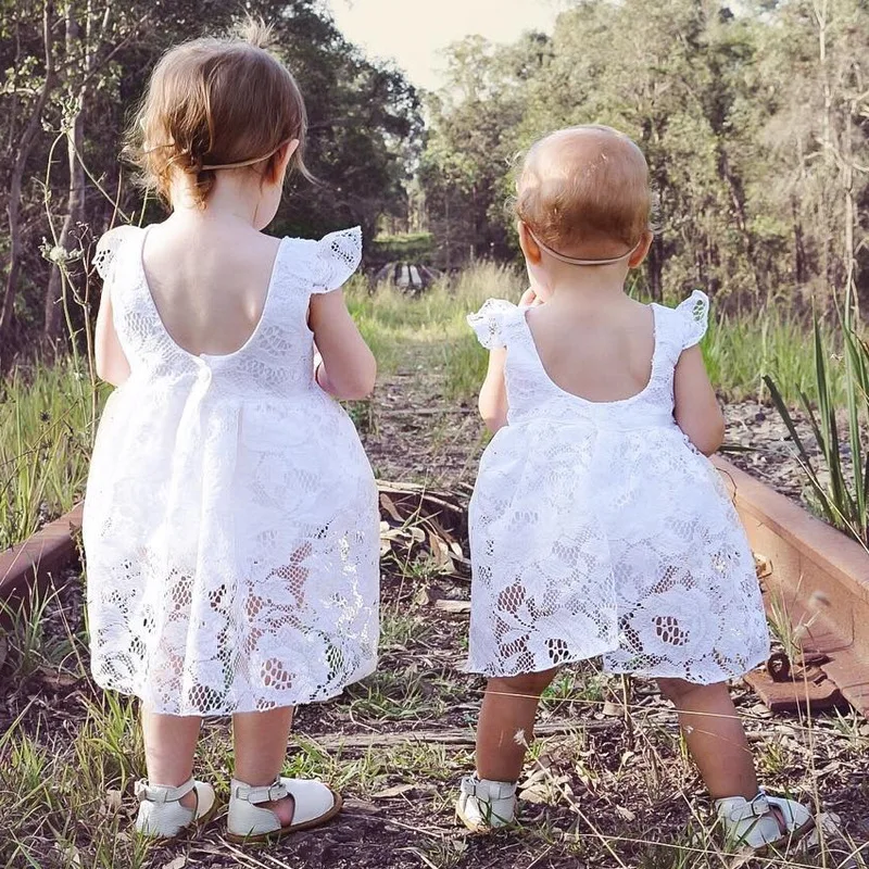 Летнее платье для девочек детская одежда белого цвета Babys кружева вышитые