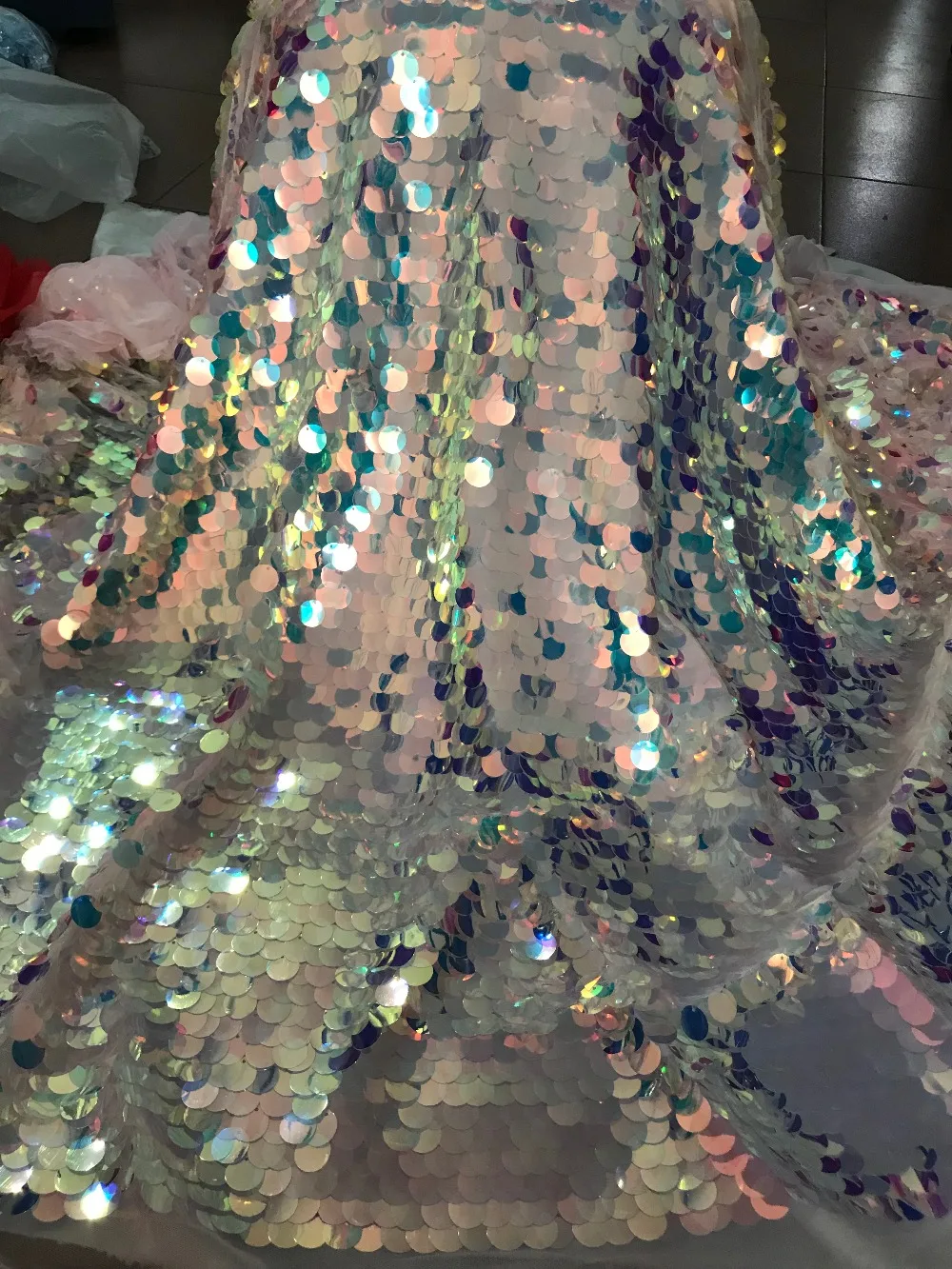top quality S-6121 French net lace with sequins tulle fabric for bridal embroidered | Дом и сад