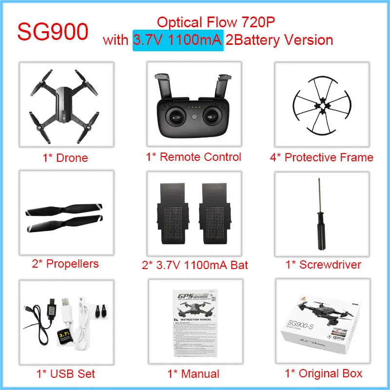 OF-720P-1100mA-2Bat Gps Дрон Профессиональный с 4K 1080P 720P wifi камера HD Дрон следуем за мной gps фиксированная точка складной SG900 SG900S дроны 20 минут - Цвет: OF-720P-1100mA-2Bat