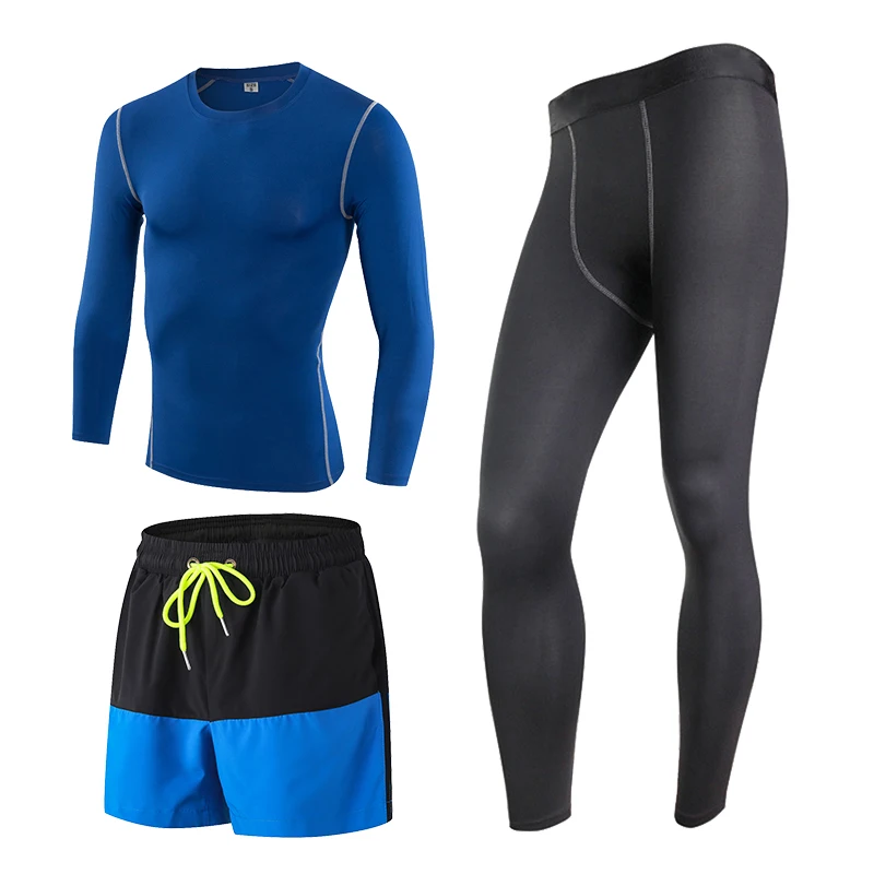 2019 мужской спортивный костюм для бега 3 шт. колготки шорты штаны футболки фитнеса