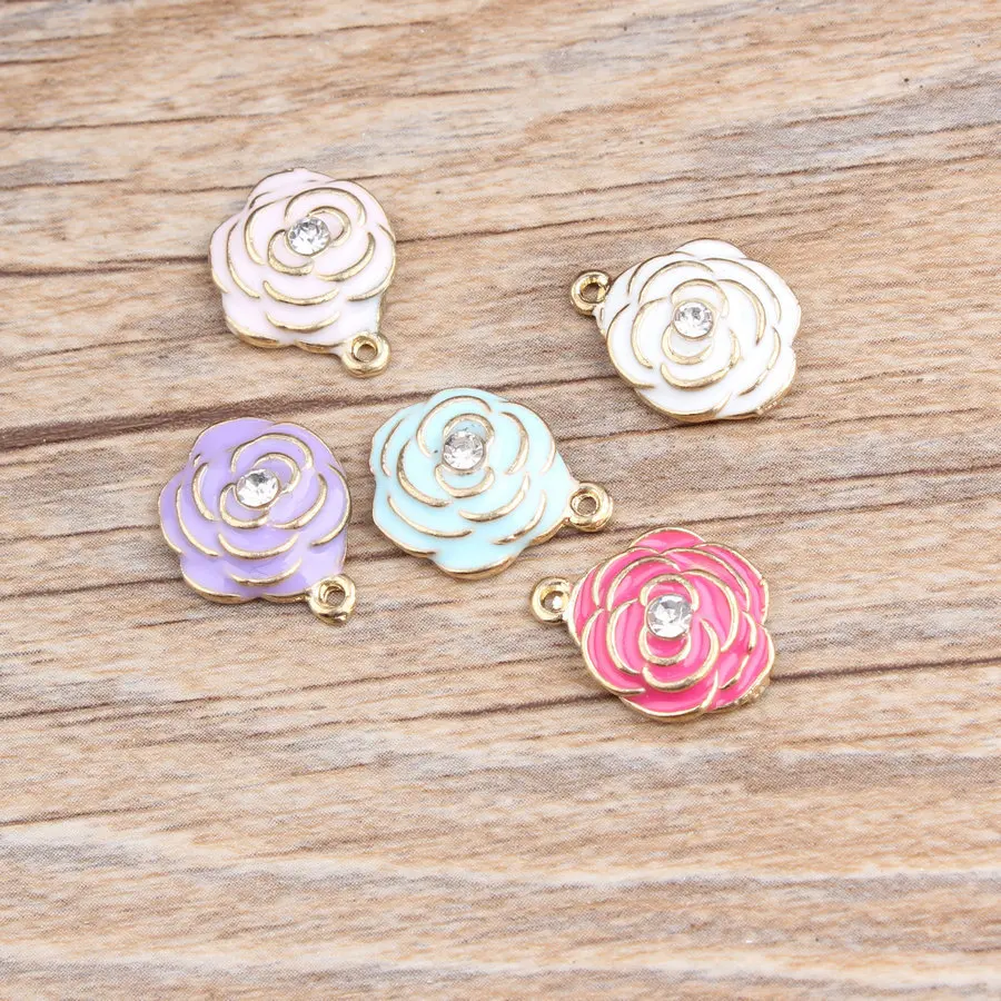 10 шт. DIY модные подвески подарок эмалированные Стразы Камелия Сплав Подвеска