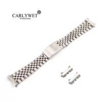 carlywet 13 17 19 20 22mm hollow curved end solid screw links silver 316l steel watch band bracelet for rolex datejust submarine