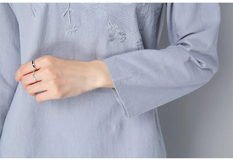 Футболка женская с длинным рукавом из хлопка и льна 2019|Футболки| |