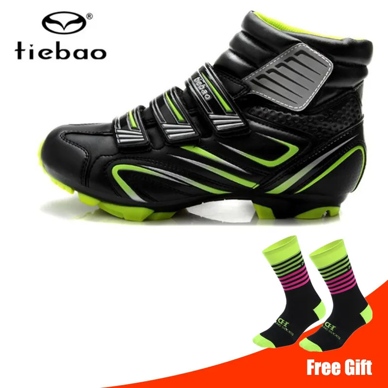 add socks TIEBAO sapatilha ciclismo mtb Зимняя велосипедная обувь педаль SPD набор кроссовки мужские велосипедные самоблокирующиеся горные велосипедные ботинки - Цвет: add socks