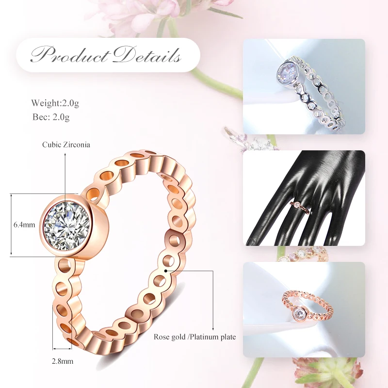 UMODE New Big CZ Crystal Hollow Rings for Women Clear Round Zircon Rose&ampWhite Gold Jewelry Bezel Setting AUR0463 | Украшения и