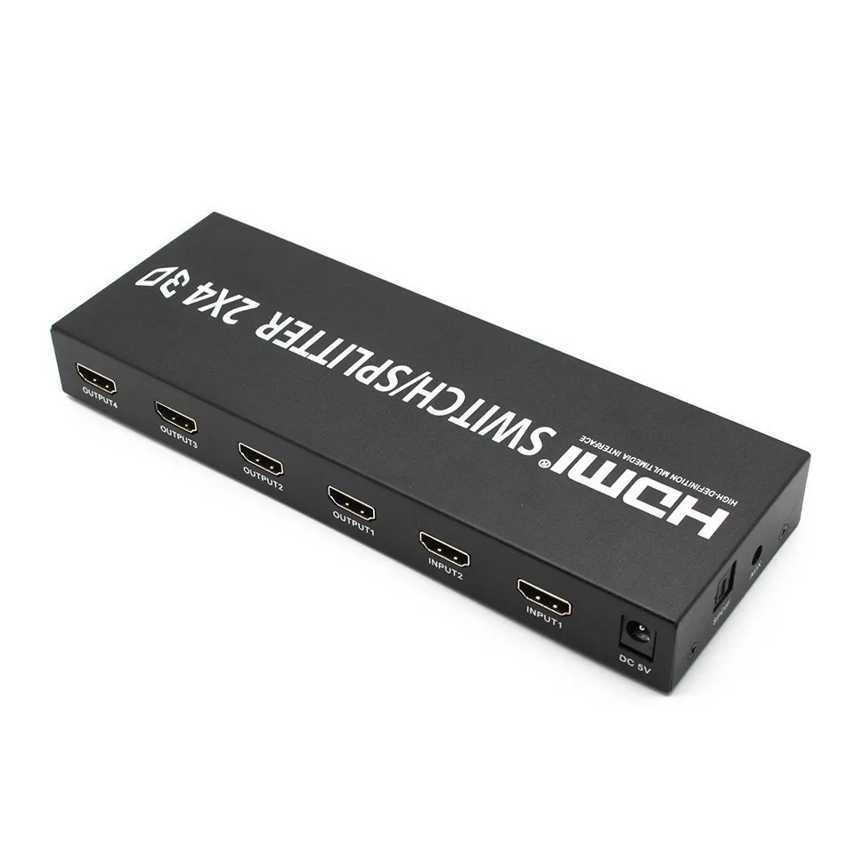 HDMI Splitter 2X4 Переключатель с аудио выход Switcher 2 в 4 для HDTV PC DVD PS3 Полный HD1080p Поддержка