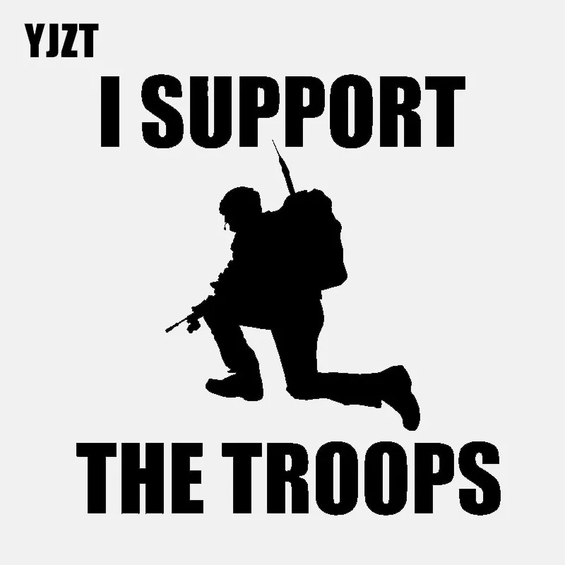 

YJZT 14.5CM*14.8CM Interesting I Support The Troops Decal Black Silver Vinyl Car Stickers C11-1953