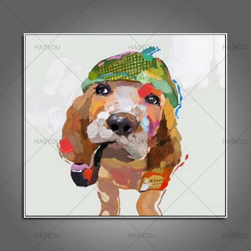 Картина маслом на холсте с изображением собаки без рамки | Дом и сад