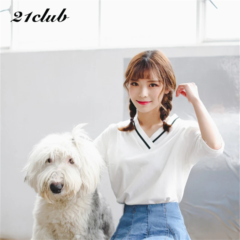 Новинка 2017 повседневные белые твердые v образным вырезом Короткие рукава женские