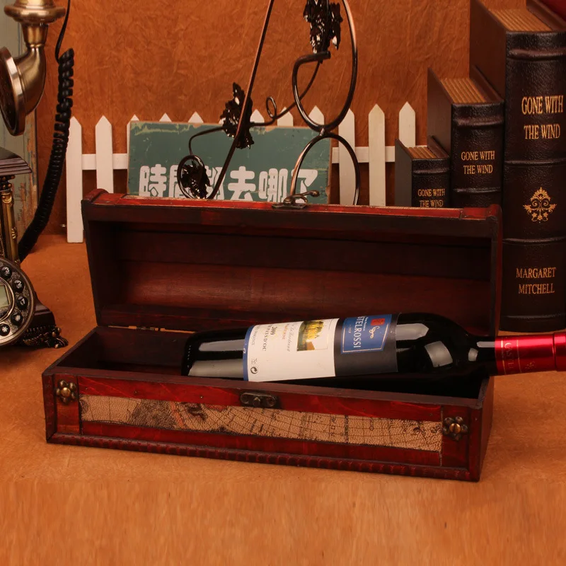 Ретро Карта коробка для хранения деревянная упаковка бутылки Красного вина или