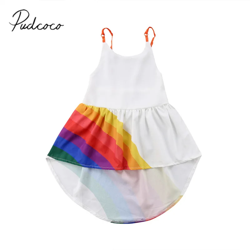 Новинка 2018 летнее платье принцессы для маленьких девочек Радужный разноцветный