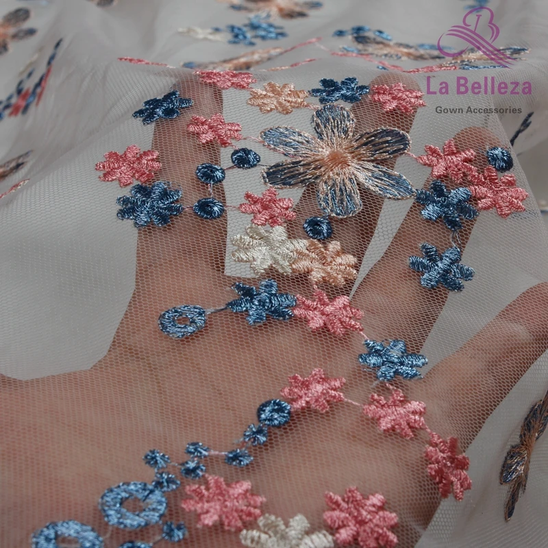 La Belleza/Новая красивая кружевная ткань с серой сеткой и вышивкой для платья ширина