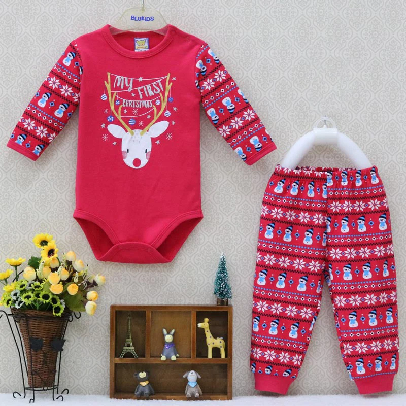 Боди и длинные брюки Little Q Baby цельный комплект одежды Рождественская Одежда для новорожденных мальчиков 2 шт./лот весенне-осенний костюм