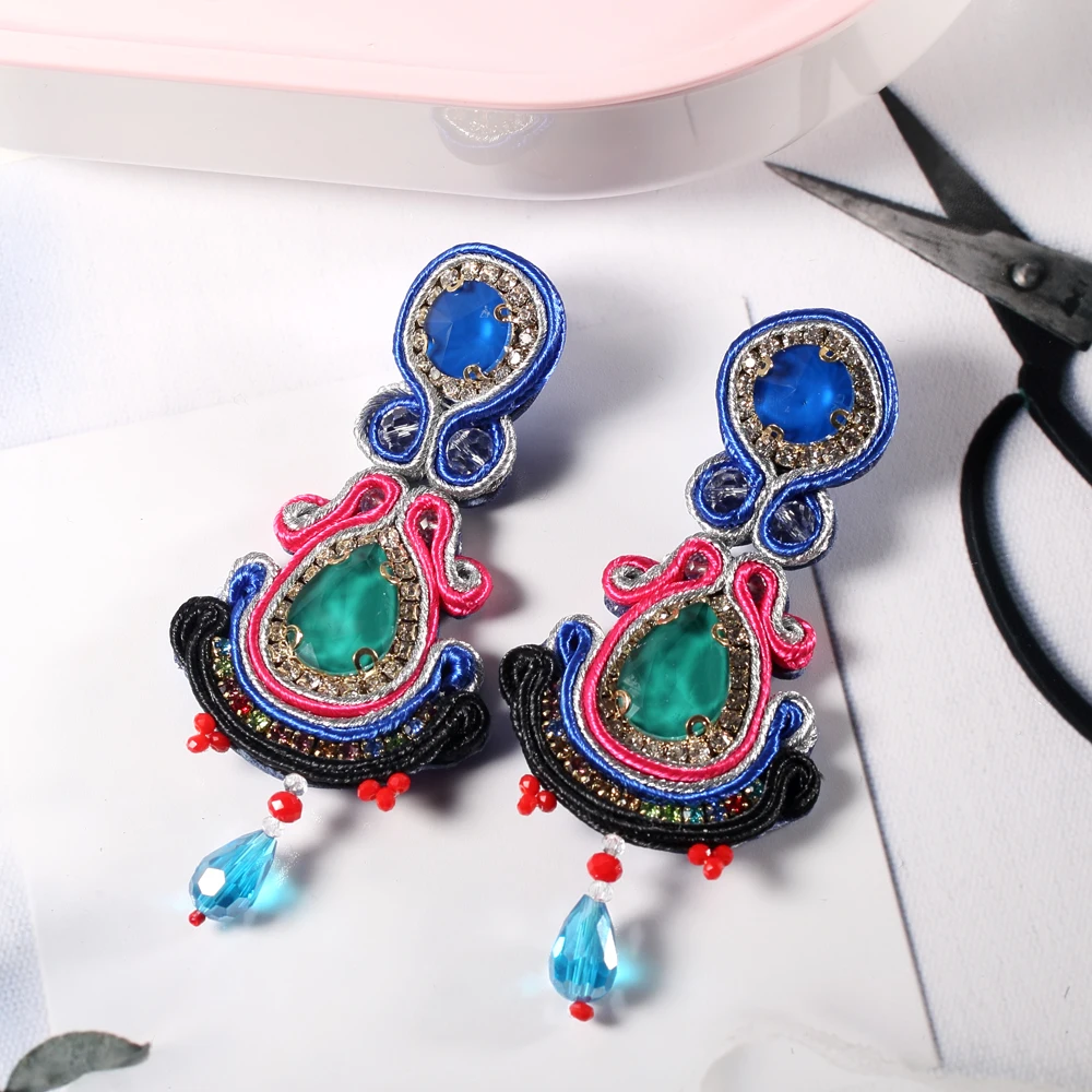 Женские кожаные серьги-подвески Soutache модные вечерние серьги ручной работы в