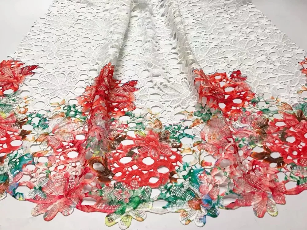 Высококачественная африканская гипюровая кружевная ткань многоцветная