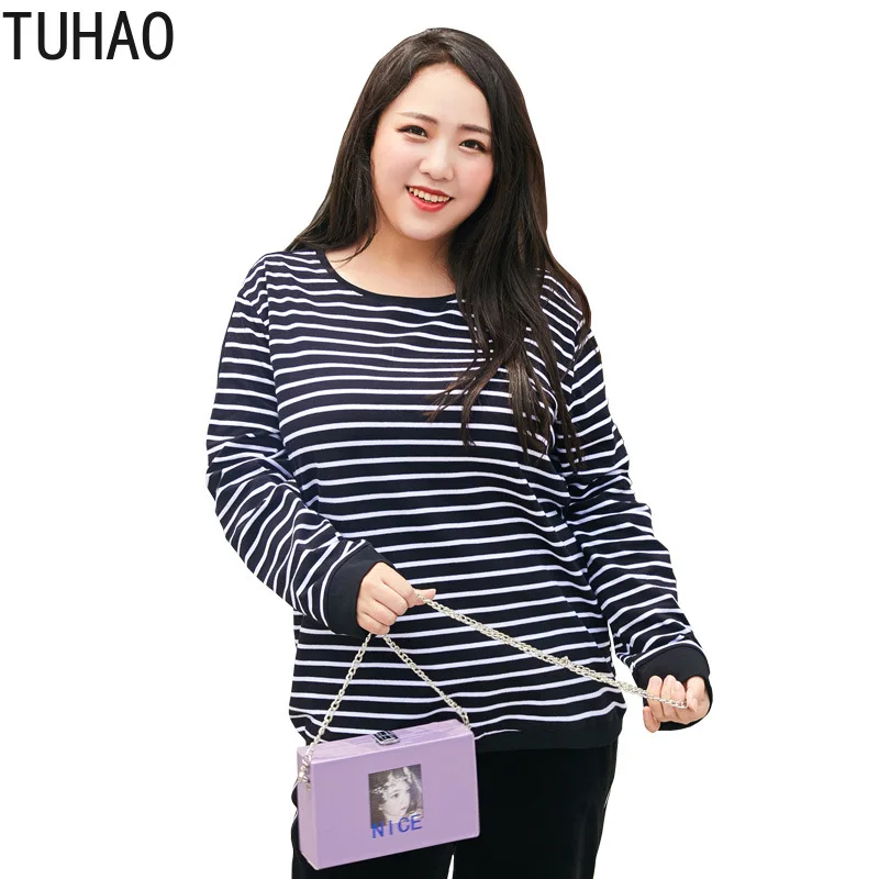 

TUHAO Large Size Striped Long-sleeved Shirts Korean Bottom Shirt Blouses Autumn Winter Clothes Plus Size 7XL 6XL 5XL Blouse YBFS