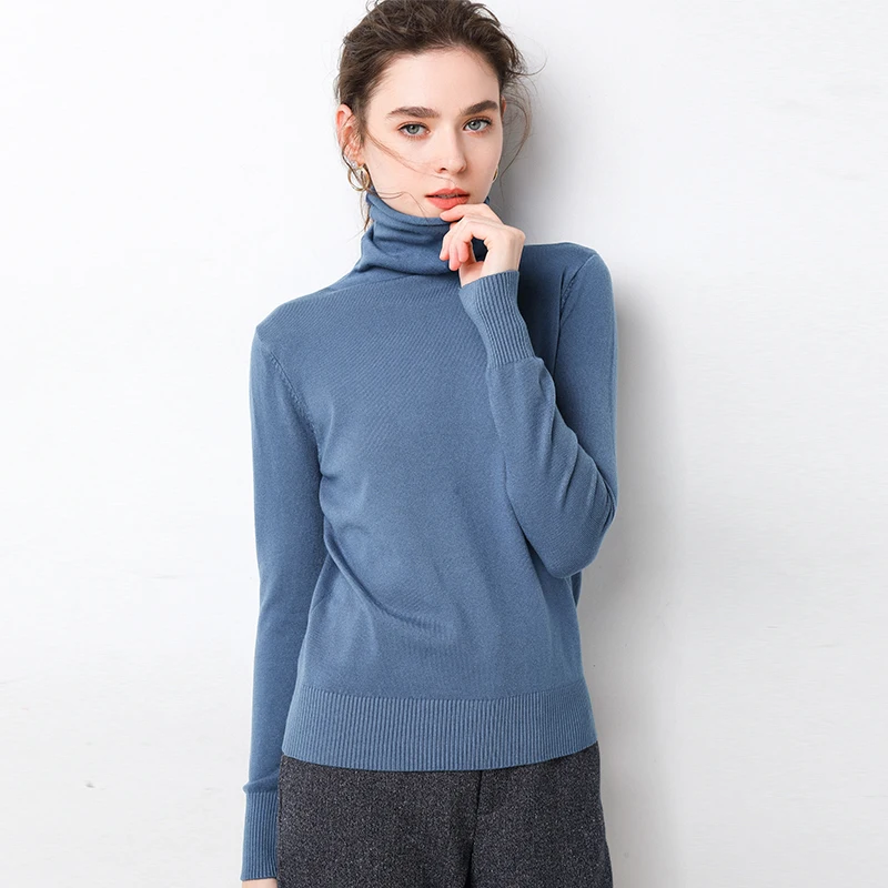 Spring and Autumn New High-neck Sweater Women's Turtleneck Bottom Shirt Thin Solid Color Long Sleeve Slim Fit Knit | Женская одежда
