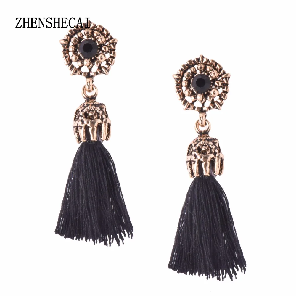 Роскошные в виде капли горного хрусталя Синие кисточки из бисера висячие серьги