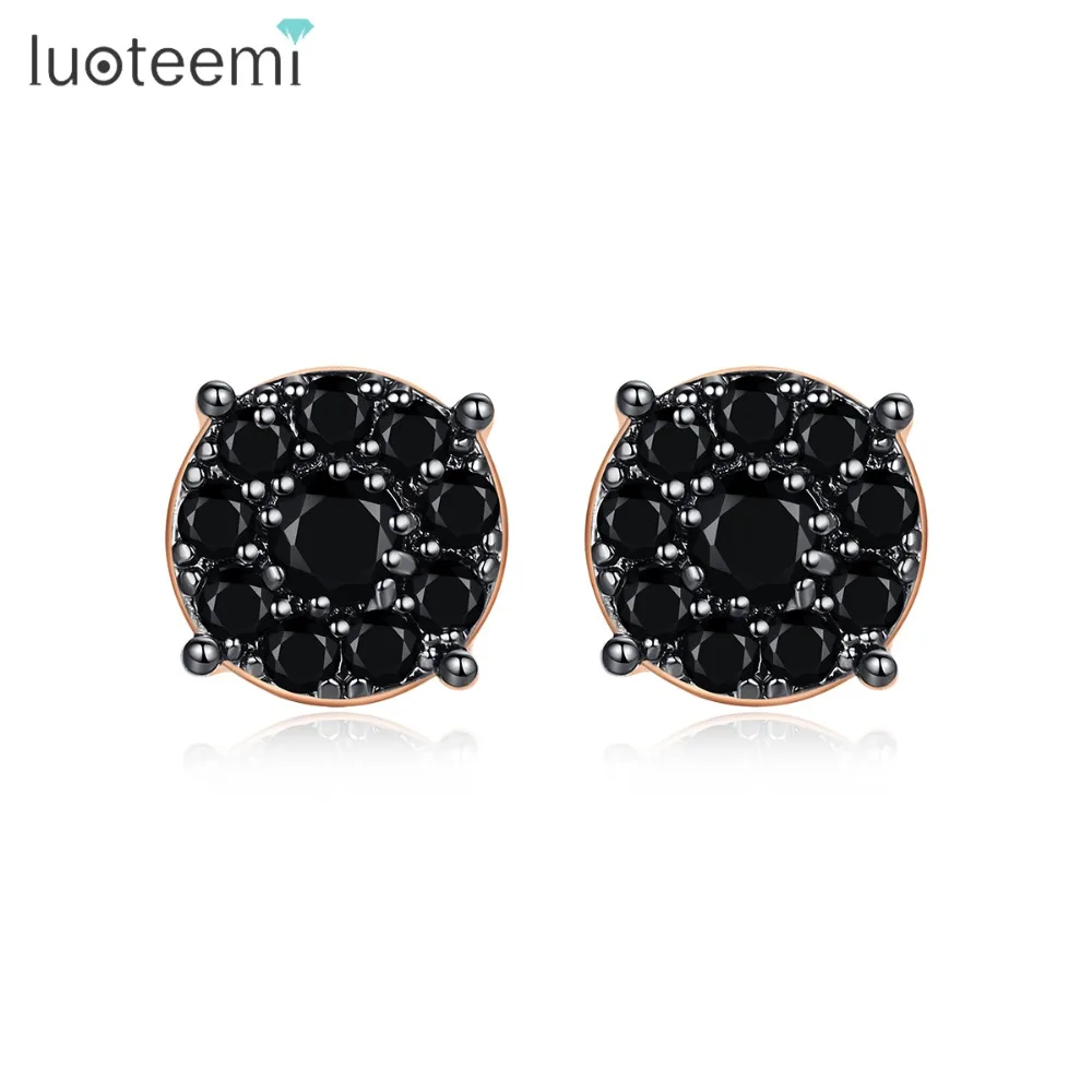 LUOTEEMI, изысканные круглые серьги-гвоздики для женщин и девушек, для свиданий, вымощенные AAA+ кубический циркон, три цвета, маленькие модные ювелирные изделия, подарок