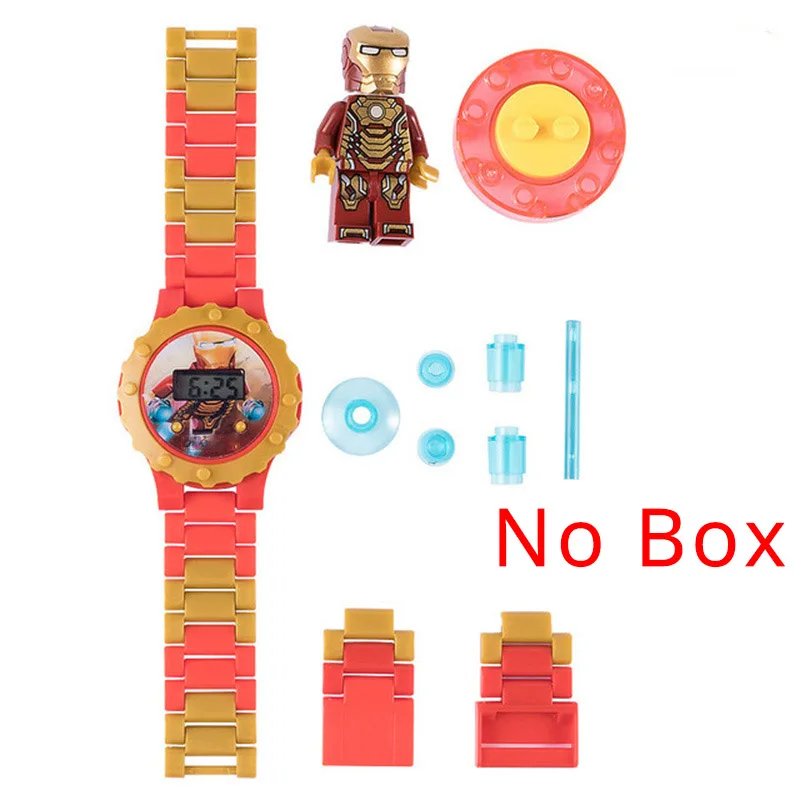 I no box JOYROX строительные блоки Человек-паук Эльза детские часы вращающийся циферблат мультфильм детские часы для мальчиков девочек студентов DIY детские часы Reloj - Цвет: I no box