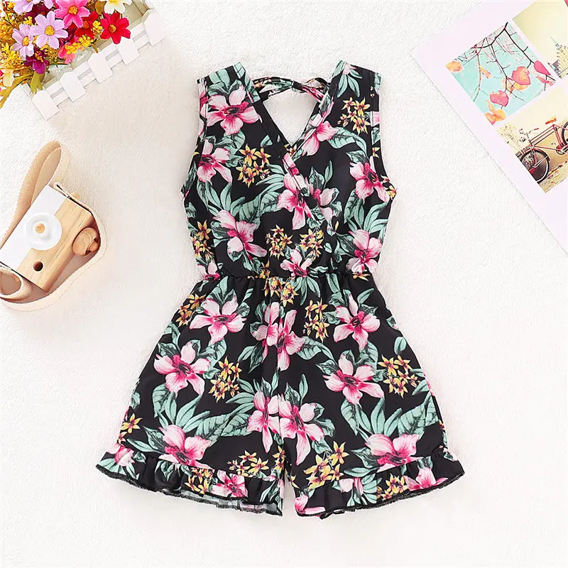 Детский комбинезон для маленьких девочек летний с цветочным рисунком широкие