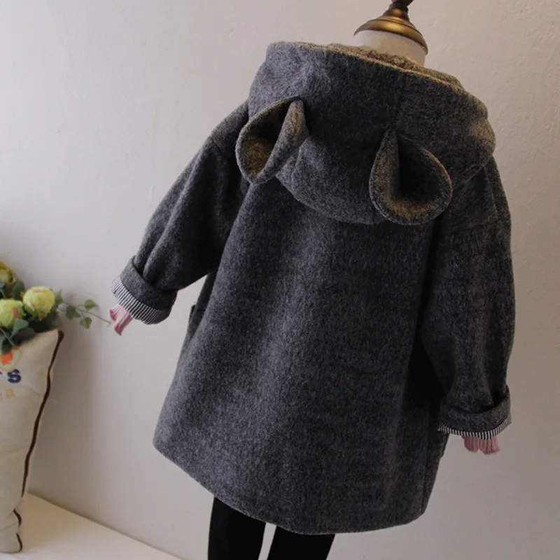 Детская кашемировая куртка для девочек двубортное пальто с заячьими ушками