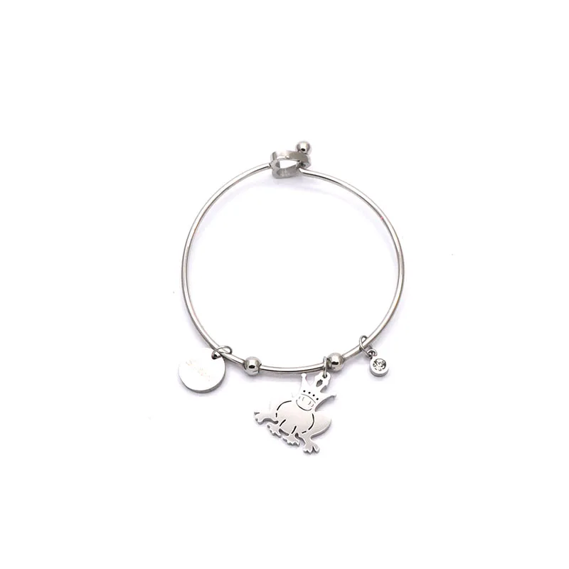 silver Классические Стильные Модные круглые браслеты из нержавеющей стали женские лягушки с короной браслет ювелирные изделия BA05202 - Окраска металла: silver