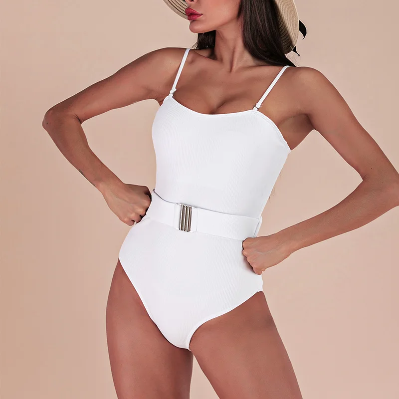 Summer Women Swimsuit One Piece Monokini 2020 Beachwear Swimsuits Solid Swimwear Swim Belt Push Up Straps Bathing Suit | Спорт и