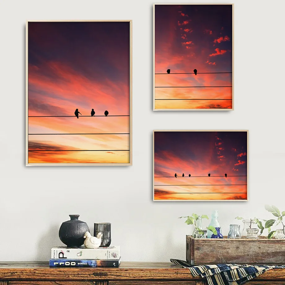 

Minimalist Natural Bird Sunset Canvas Painting Wall Art Nordic Posters And Prints Wall Pictures For Living Room Pop Art Decor
