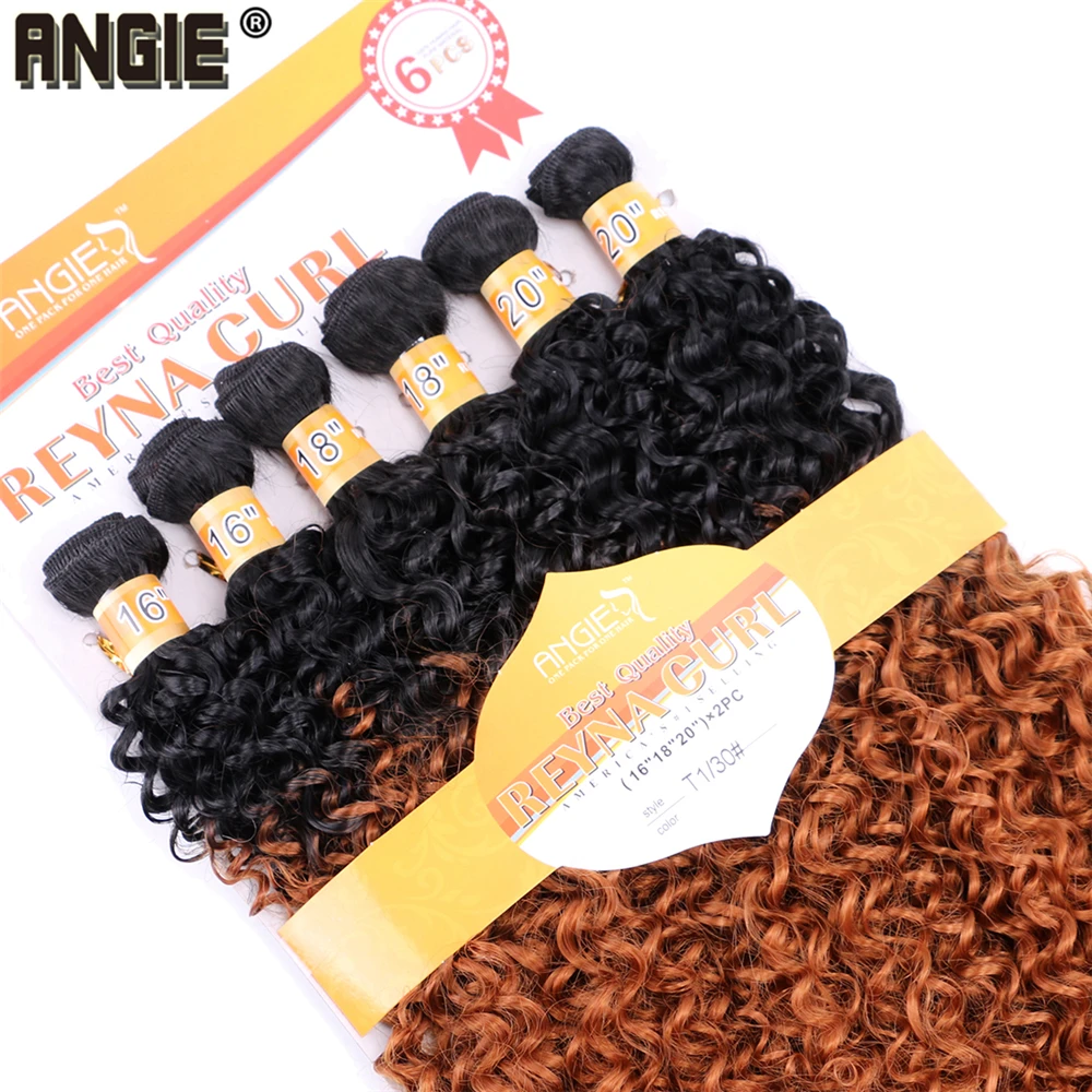ANGIE Synthetic Kinky Curly Hair Bundles - Two Tone Ombre Color Hair Weave - 16 18 20 Inches - Mixed 1 Pack Solution for Optimal Style image 6