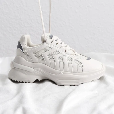 Женские кроссовки из сетчатого материала на шнуровке дышащие толстом каблуке