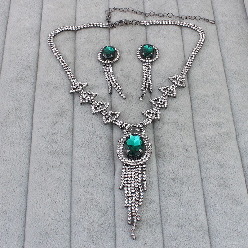 Женщины Элегантные Украшения Seys Заявление Зеленый Кристалл Кулон Ожерелье